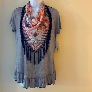 One World Blouse with Detachable Fringe Scarf